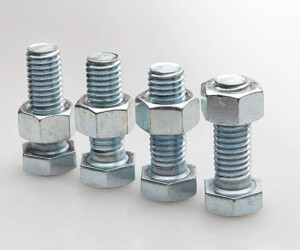 Nuts and bolts in line with ascending bolts.